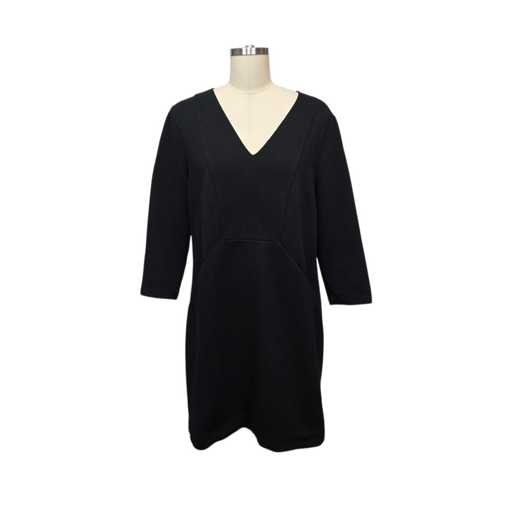Boden Black Ottoman Knit V-Neck Shift Dress with Pockets‎ US 14R J0235
